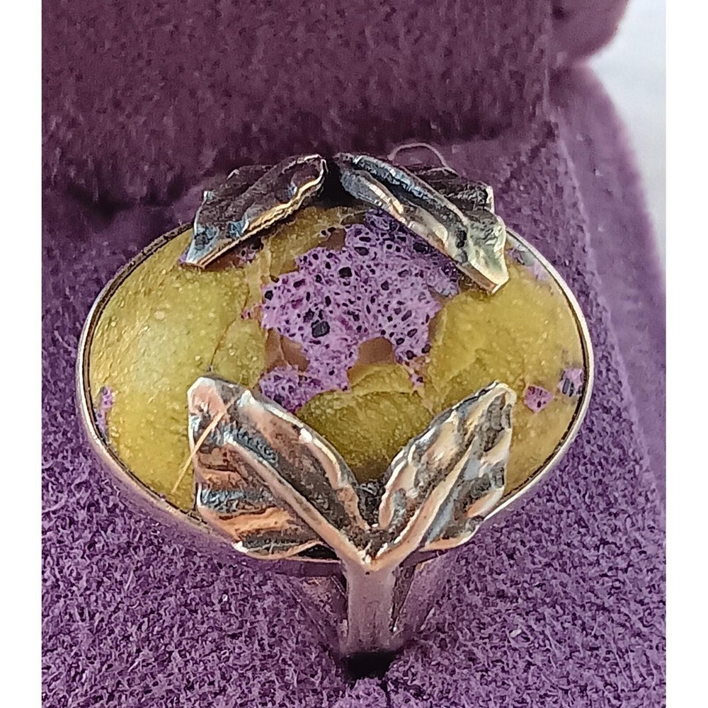 925 Sterling Silver Rare Oval Stichtite + Serpentine Ring Size 7 & Palm Stone - Picture 2 of 12